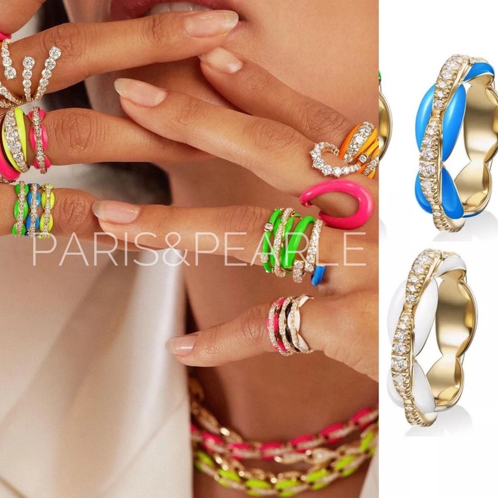 Neon Collection White& Hot Pink Enamel Rings 8